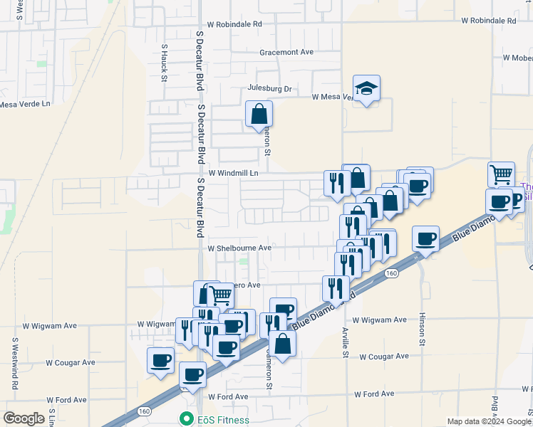 map of restaurants, bars, coffee shops, grocery stores, and more near 8175 Arville Street in Las Vegas