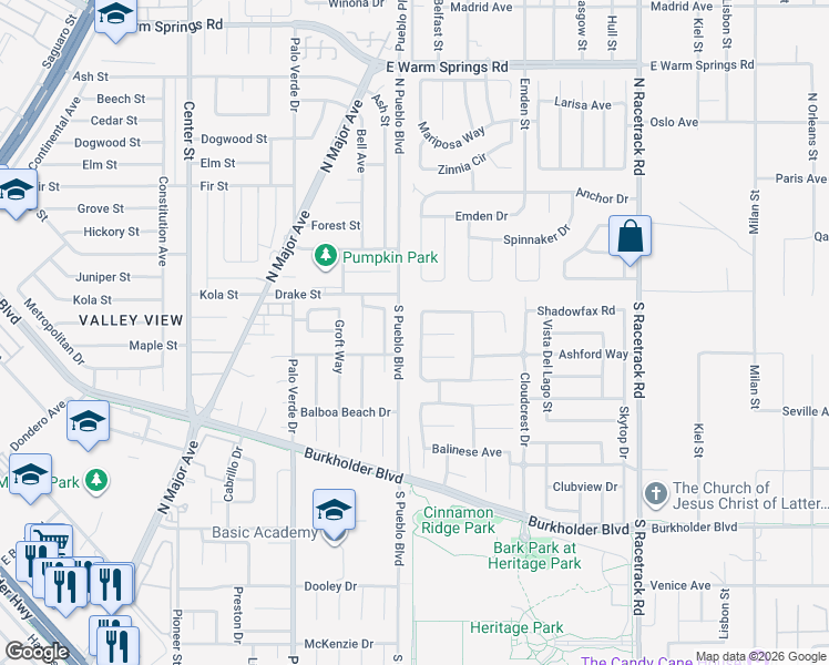 map of restaurants, bars, coffee shops, grocery stores, and more near 115 Yerba Santa Street in Henderson