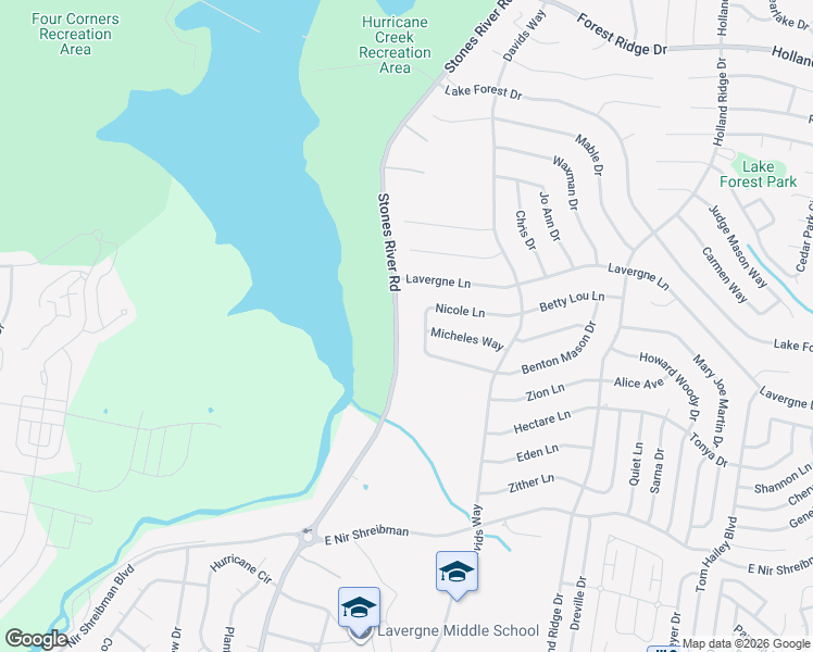 map of restaurants, bars, coffee shops, grocery stores, and more near 542 Stones River Road in La Vergne