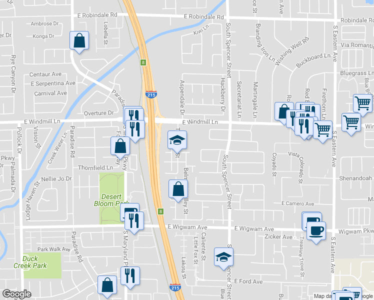 map of restaurants, bars, coffee shops, grocery stores, and more near 1564 East Allston Valley Avenue in Las Vegas