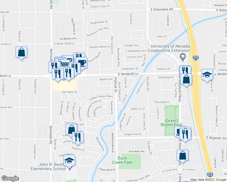 map of restaurants, bars, coffee shops, grocery stores, and more near 8208 Palmada Drive in Las Vegas