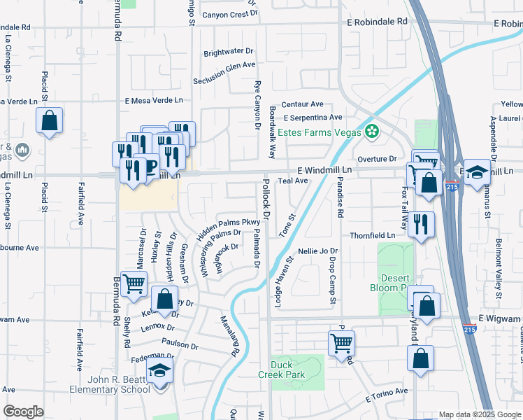 map of restaurants, bars, coffee shops, grocery stores, and more near 8208 Palmada Drive in Las Vegas
