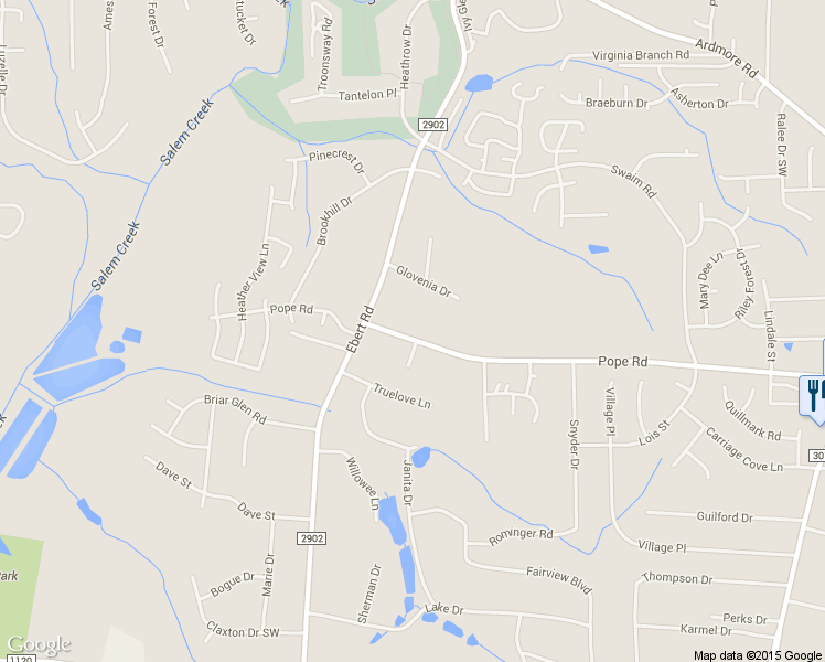 map of restaurants, bars, coffee shops, grocery stores, and more near 2033 Pope Road in Winston-Salem