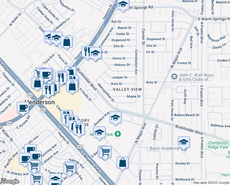 map of restaurants, bars, coffee shops, grocery stores, and more near 112 East Maple Street in Henderson