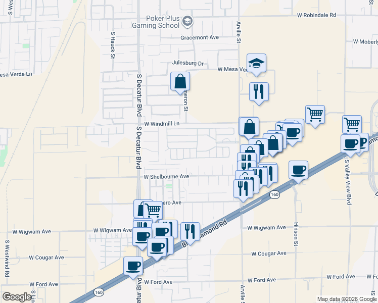 map of restaurants, bars, coffee shops, grocery stores, and more near 8175 Arville Street in Las Vegas