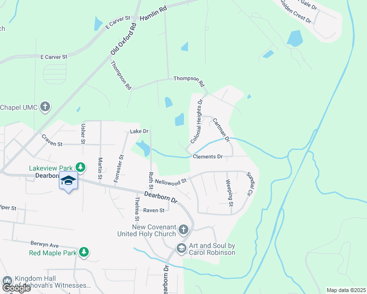 map of restaurants, bars, coffee shops, grocery stores, and more near 802 Colonial Heights Drive in Durham
