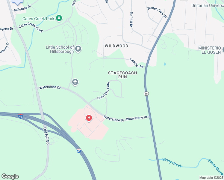 map of restaurants, bars, coffee shops, grocery stores, and more near 525 Historic Drive in Hillsborough