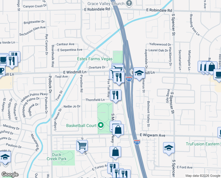map of restaurants, bars, coffee shops, grocery stores, and more near 1183 Pelican Lake Lane in Las Vegas