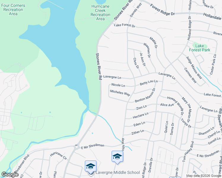 map of restaurants, bars, coffee shops, grocery stores, and more near 1420 Micheles Way in La Vergne