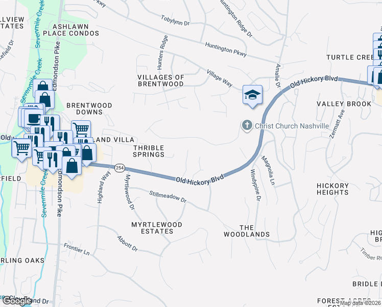map of restaurants, bars, coffee shops, grocery stores, and more near 5625 Montelle Lane in Nashville