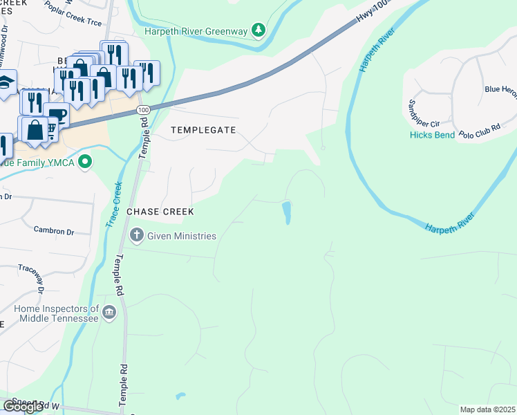 map of restaurants, bars, coffee shops, grocery stores, and more near 5933 Asberry Court in Nashville