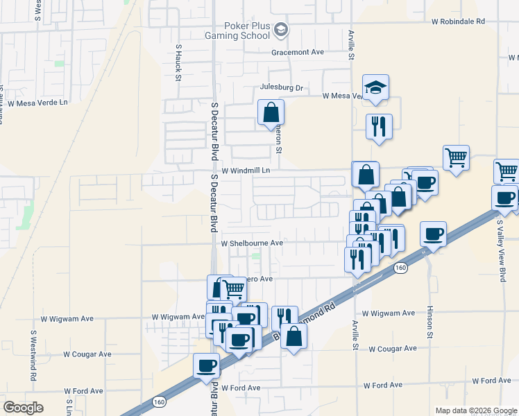 map of restaurants, bars, coffee shops, grocery stores, and more near 8175 Arville Street in Las Vegas