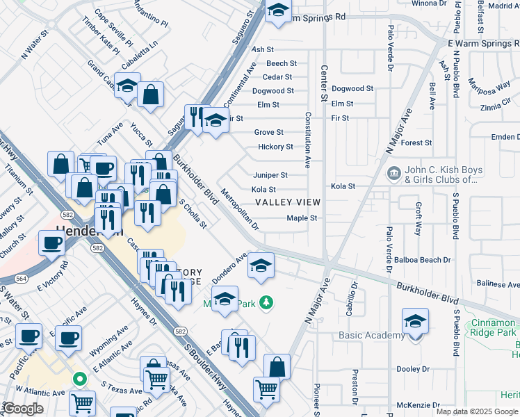 map of restaurants, bars, coffee shops, grocery stores, and more near 112 East Maple Street in Henderson