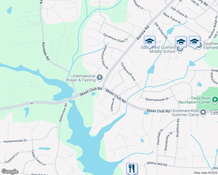 map of restaurants, bars, coffee shops, grocery stores, and more near 4300 Bradbury Way in High Point