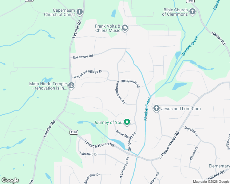 map of restaurants, bars, coffee shops, grocery stores, and more near 1740 Curraghmore Road in Clemmons