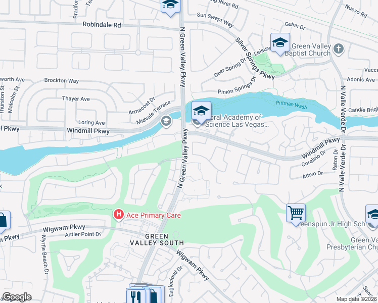 map of restaurants, bars, coffee shops, grocery stores, and more near 165 Adomeit Drive in Henderson
