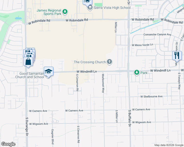 map of restaurants, bars, coffee shops, grocery stores, and more near 8078 Chocolate Hills Court in Las Vegas