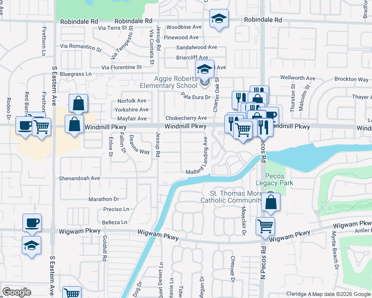 map of restaurants, bars, coffee shops, grocery stores, and more near 2716 Cricket Hollow Court in Henderson
