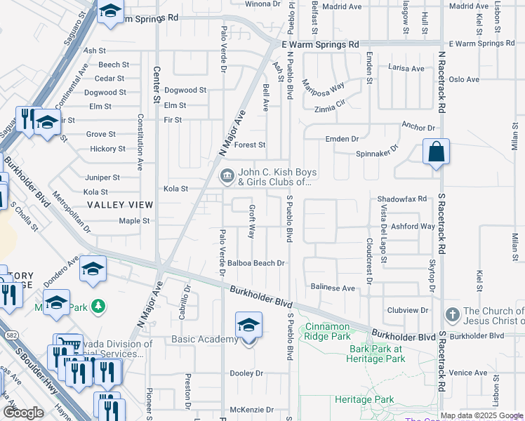 map of restaurants, bars, coffee shops, grocery stores, and more near 807 Mesa Pine Court in Henderson