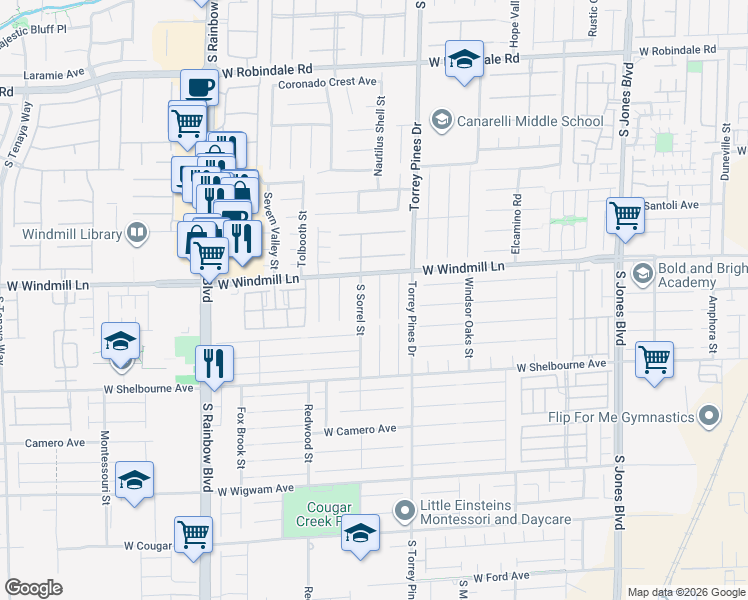 map of restaurants, bars, coffee shops, grocery stores, and more near 8137 Crimson Creek Court in Las Vegas