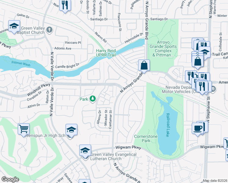 map of restaurants, bars, coffee shops, grocery stores, and more near 1851 Hillpointe Road in Henderson