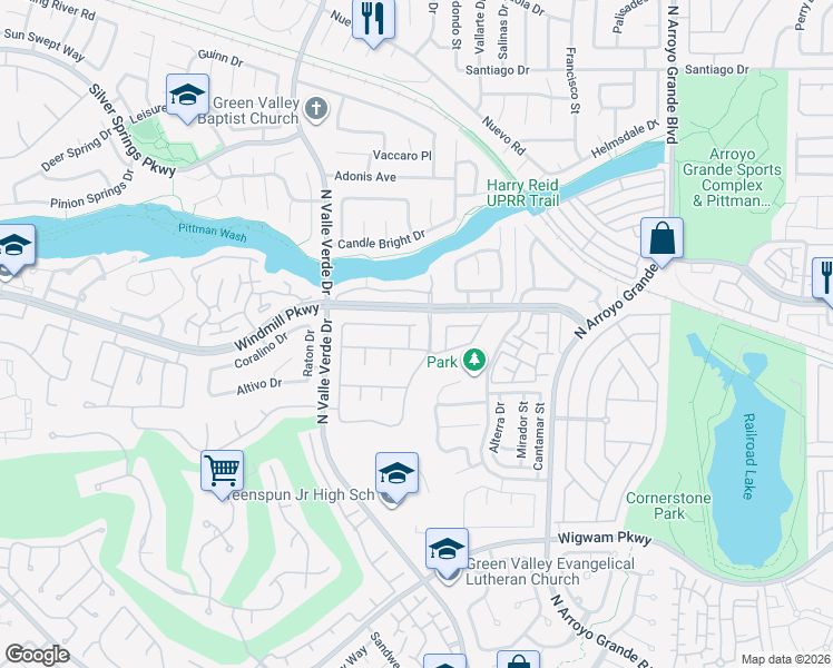 map of restaurants, bars, coffee shops, grocery stores, and more near 1874 Woodhaven Drive in Henderson