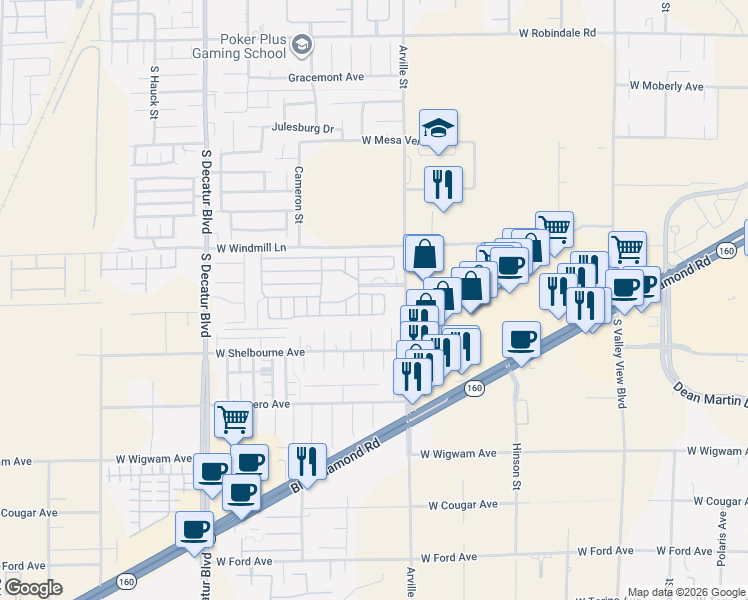 map of restaurants, bars, coffee shops, grocery stores, and more near 8175 Fewkes Canyon Court in Las Vegas