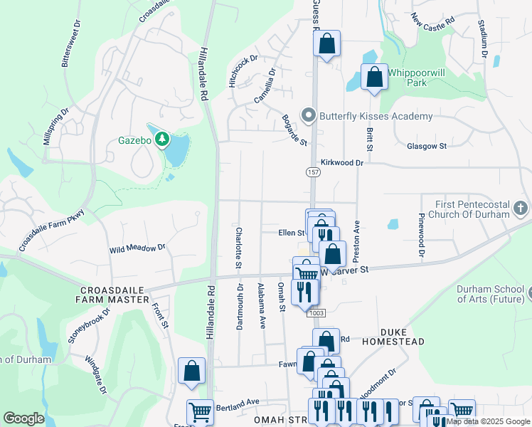 map of restaurants, bars, coffee shops, grocery stores, and more near 3209 Alabama Avenue in Durham