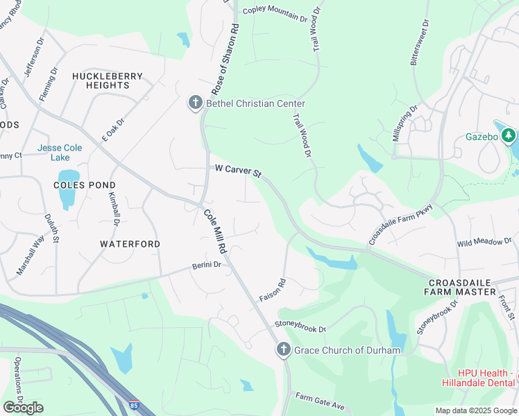 map of restaurants, bars, coffee shops, grocery stores, and more near 107 Vanderbilt Court in Durham