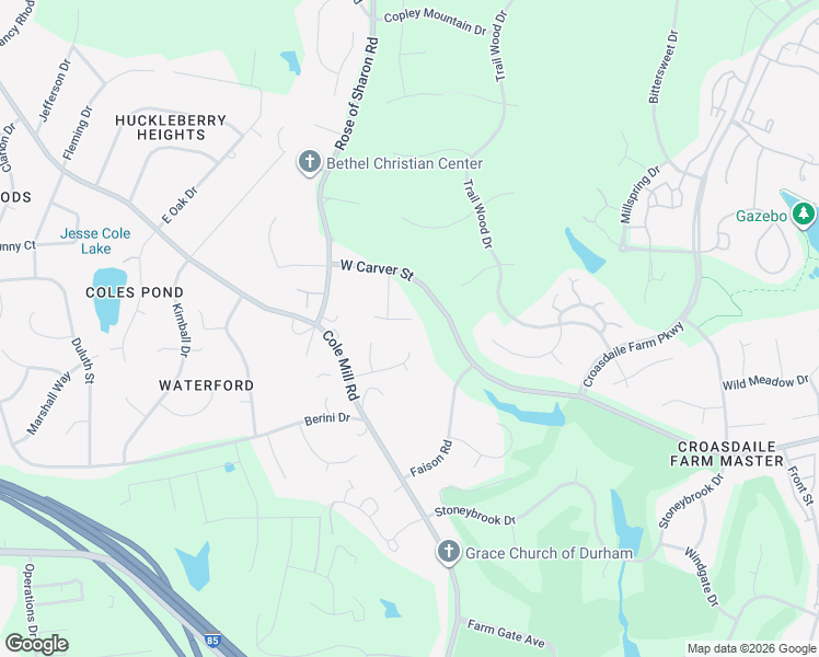 map of restaurants, bars, coffee shops, grocery stores, and more near 107 Vanderbilt Court in Durham