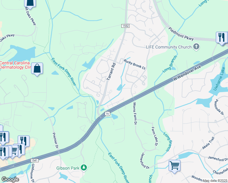 map of restaurants, bars, coffee shops, grocery stores, and more near 4306 Timberbrooke Drive in Greensboro