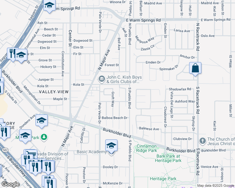 map of restaurants, bars, coffee shops, grocery stores, and more near 807 Mesa Pine Court in Henderson