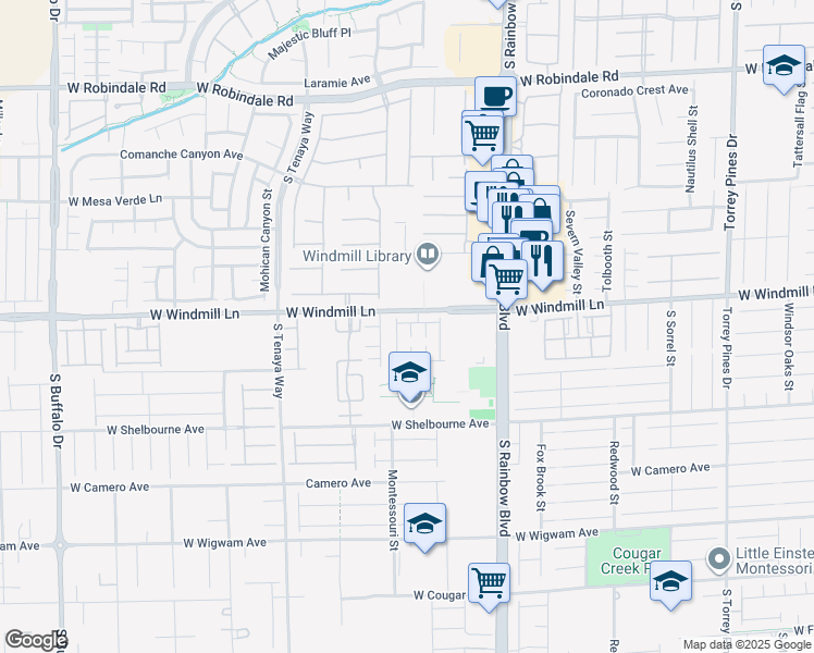 map of restaurants, bars, coffee shops, grocery stores, and more near 8125 Lake Geneva Court in Las Vegas