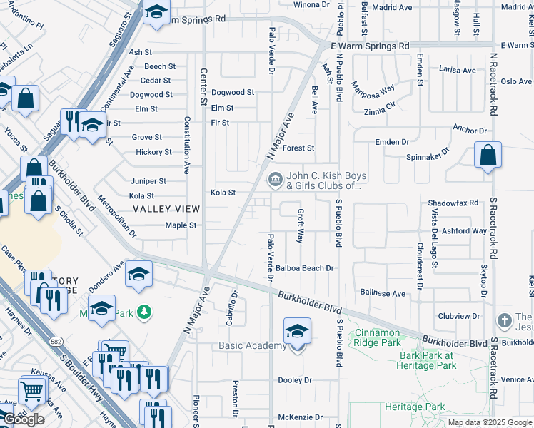 map of restaurants, bars, coffee shops, grocery stores, and more near 805 Palo Verde Drive in Henderson