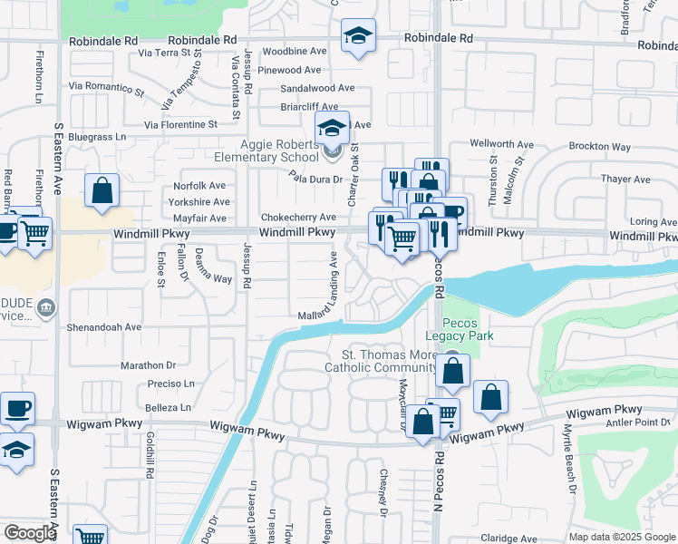 map of restaurants, bars, coffee shops, grocery stores, and more near 2685 Mallard Landing Avenue in Henderson
