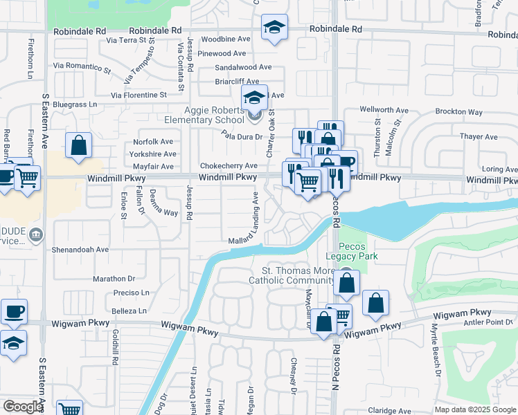 map of restaurants, bars, coffee shops, grocery stores, and more near 2685 Mallard Landing Avenue in Henderson