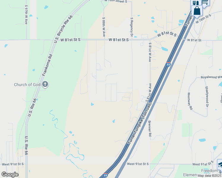 map of restaurants, bars, coffee shops, grocery stores, and more near South 85th Street in Tulsa