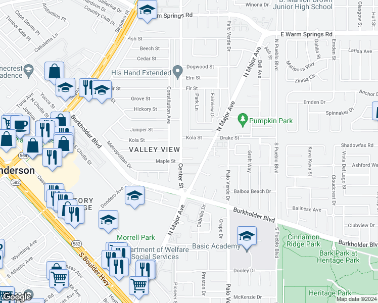 map of restaurants, bars, coffee shops, grocery stores, and more near 209 Bruce Way in Henderson