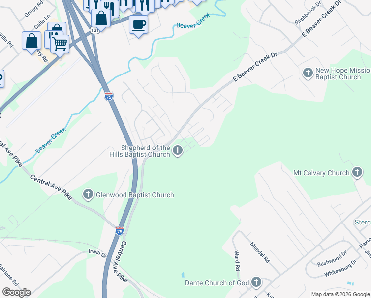 map of restaurants, bars, coffee shops, grocery stores, and more near 406 East Beaver Creek Drive in Knoxville