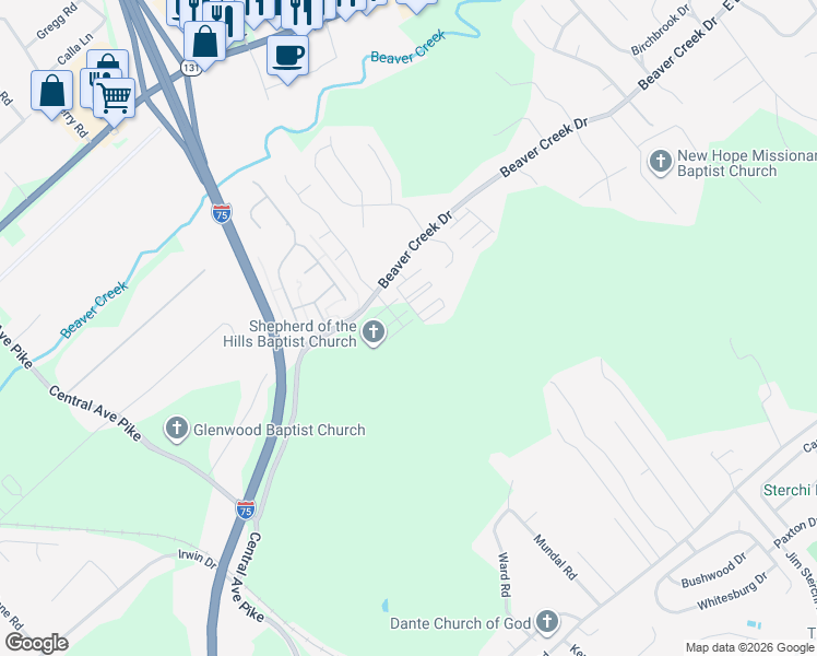 map of restaurants, bars, coffee shops, grocery stores, and more near 406 East Beaver Creek Drive in Knoxville