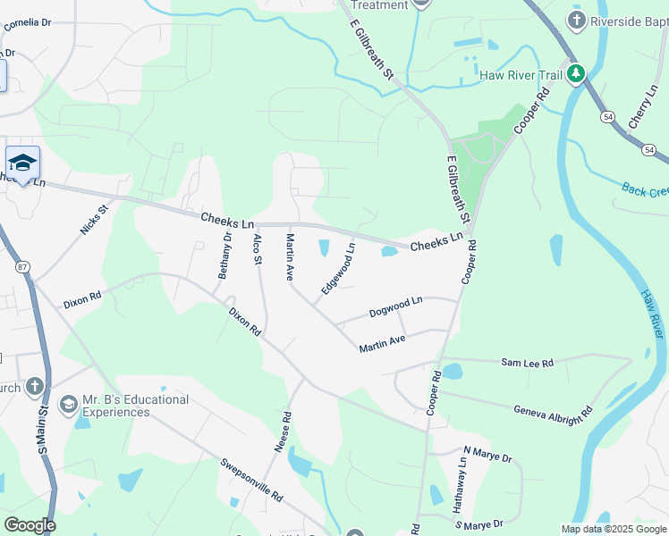 map of restaurants, bars, coffee shops, grocery stores, and more near 1845 Edgewood Lane in Graham