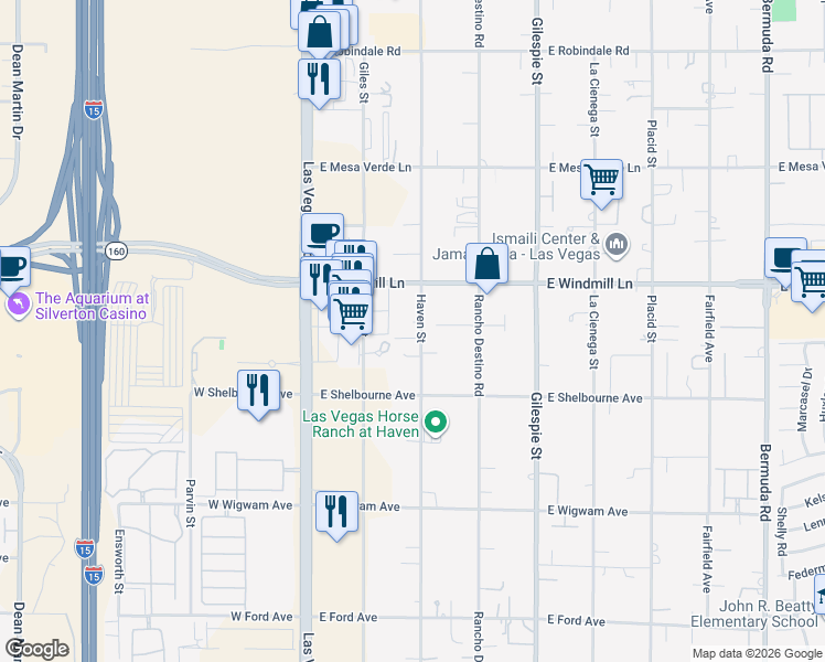map of restaurants, bars, coffee shops, grocery stores, and more near 8215 Haven Street in Las Vegas