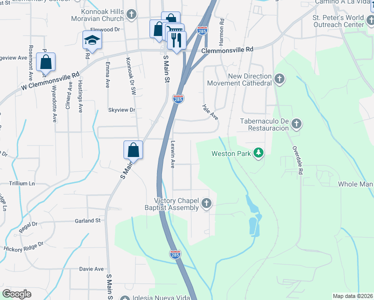 map of restaurants, bars, coffee shops, grocery stores, and more near 3915 Lexwin Avenue in Winston-Salem
