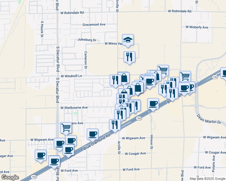 map of restaurants, bars, coffee shops, grocery stores, and more near 8175 Arville Street in Las Vegas