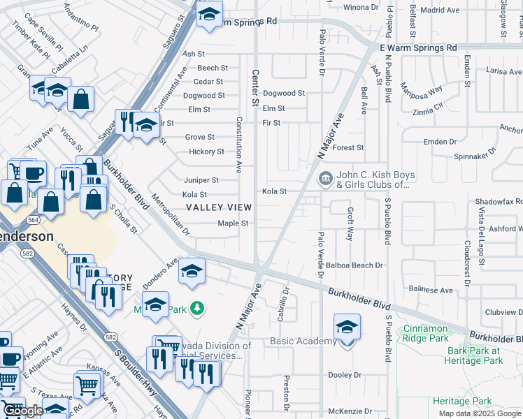 map of restaurants, bars, coffee shops, grocery stores, and more near 808 Center Street in Henderson