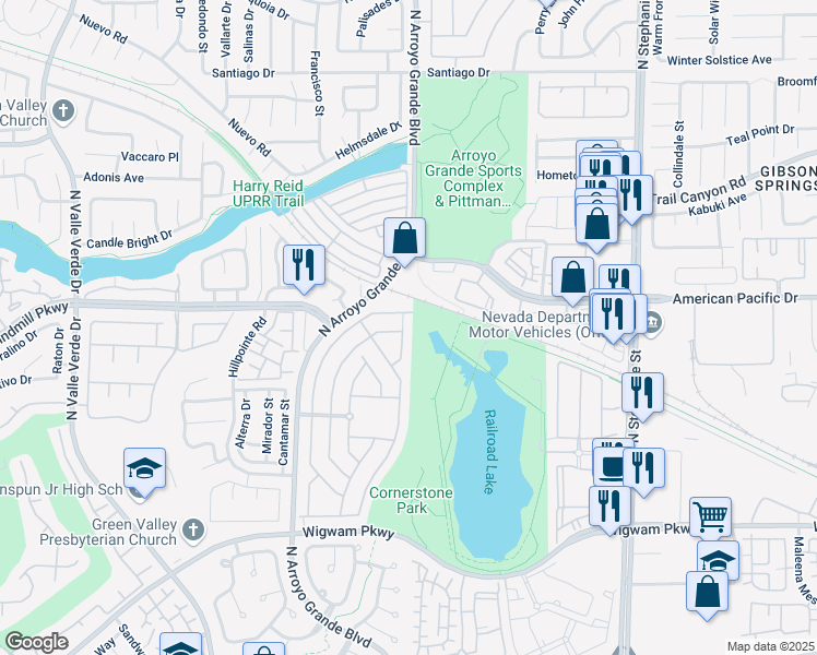 map of restaurants, bars, coffee shops, grocery stores, and more near 208 Vance Court in Henderson