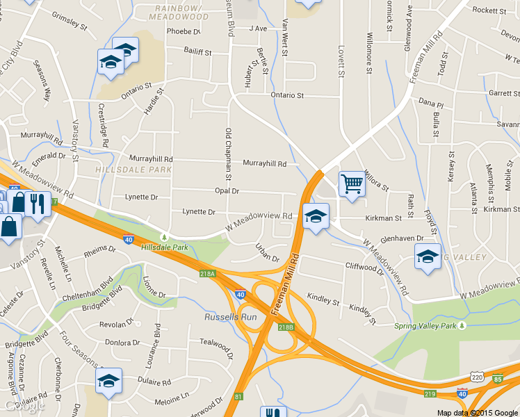 map of restaurants, bars, coffee shops, grocery stores, and more near 1320 West Meadowview Road in Greensboro