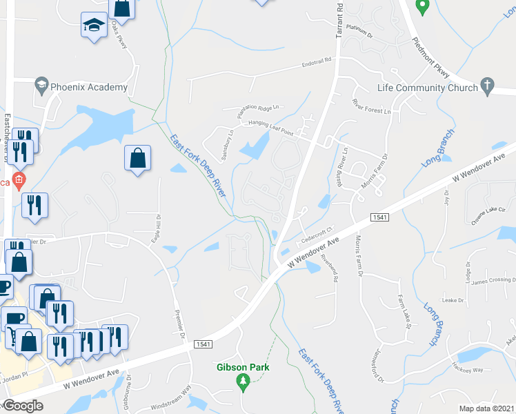 map of restaurants, bars, coffee shops, grocery stores, and more near 3855 Tarrant Trace Circle in High Point