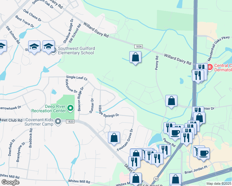 map of restaurants, bars, coffee shops, grocery stores, and more near 3721 Single Leaf Circle in High Point