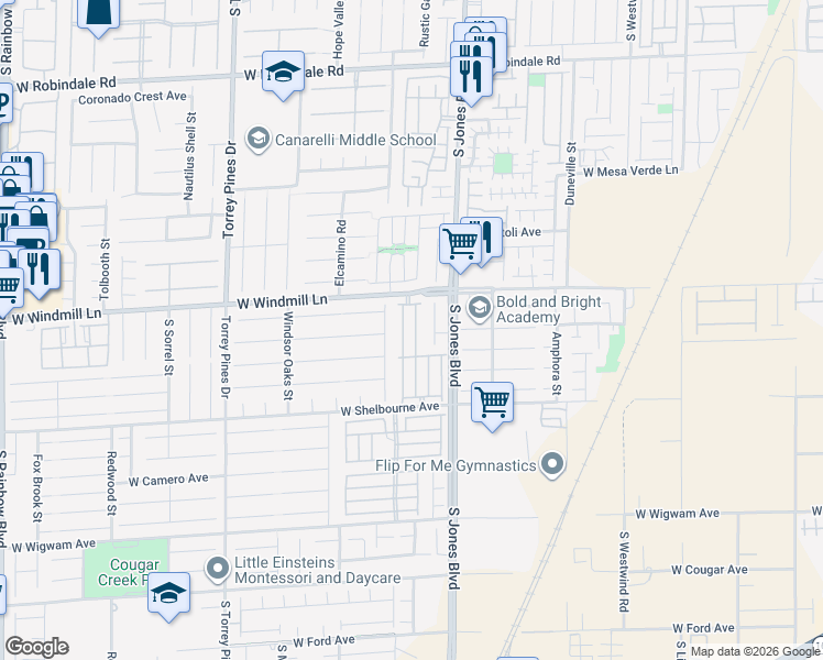 map of restaurants, bars, coffee shops, grocery stores, and more near 8151 Misty Sage Street in Las Vegas